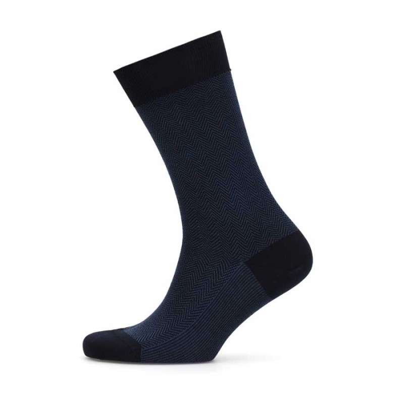 Bresciani - Bresciani Blue Herringbone Socks (1)