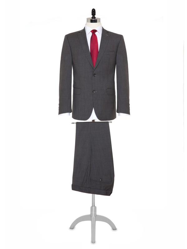 Carl Gross Gri Marzotto Filafil Doku Yün Modern Fit Takım Elbise