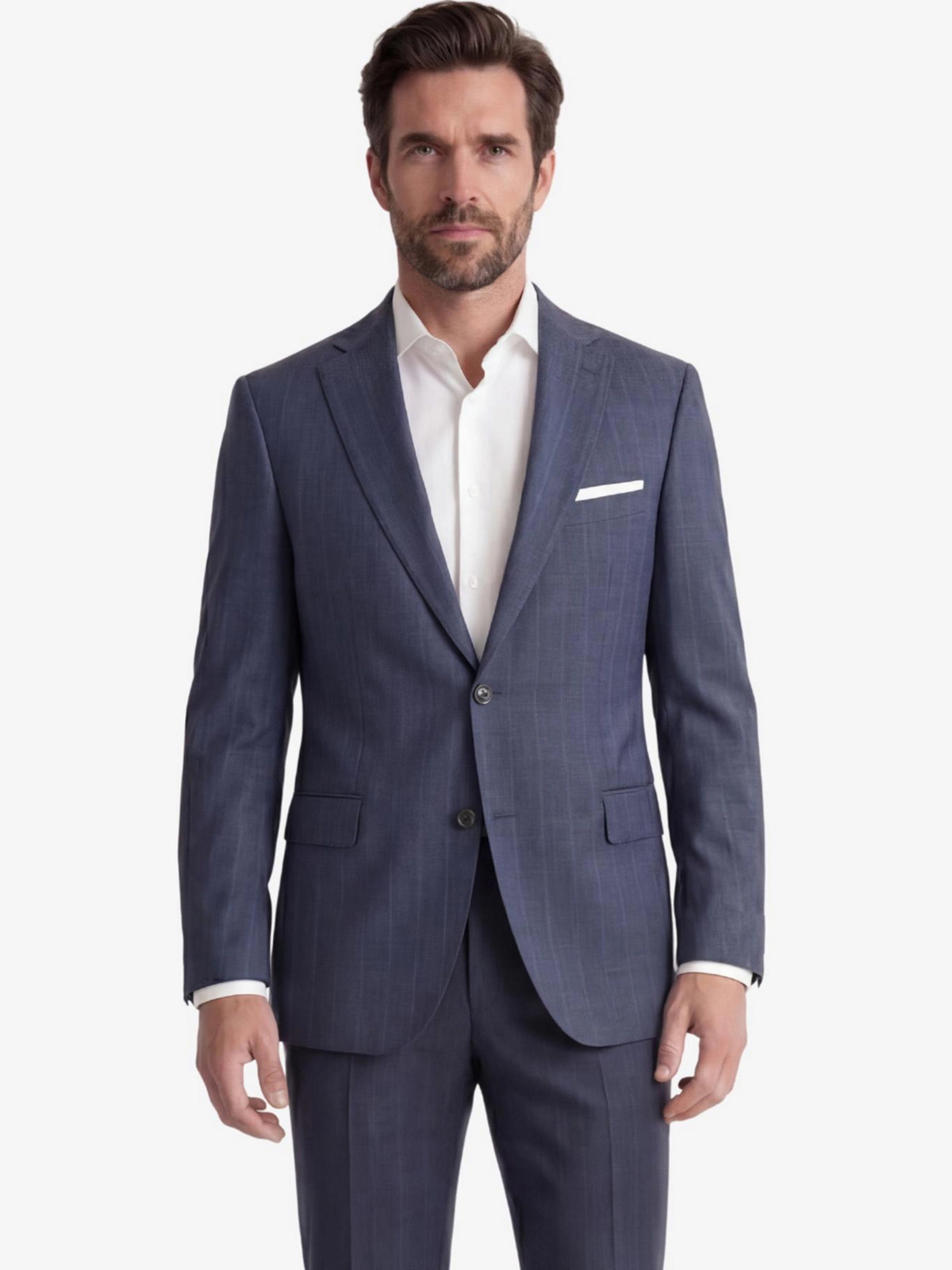 Carl Gross Havacı Mavi Ermenegildo Zegna Traveller Çizgili Yün Takım Elbise - Carl Gross
