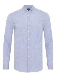 Germirli Albini Exclusive Navy Blue Gingham Patterned Button-down Collar Tailor Fit Cotton Shirt