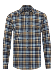 Germirli Blue Coffee Soft Collar Flannel Plaid Tailor Fit Albiate Cotton Lumberjack Shirt