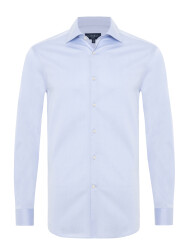 Germirli Blue Plain Tailor Fit Relaxed Fit Satin Textured Cotton Non Iron Shirt