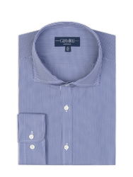 Germirli Exclusive Italian Collar Navy Checkered Albini Tailor Fit Piumino Cotton Shirt