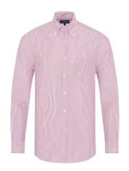 Germirli Burgundy Striped Button-Down Collar Pocket Tailor Fit Sport Oxford Men's Shirt