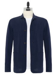 Germirli Navy Blue Seersucker Texture Tailor Fit Cotton Beyoğlu Jacket Shirt