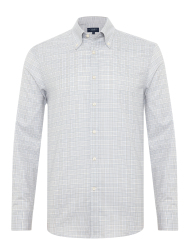 Germirli White Gray Plaid Albini Relax Formula Tailor Fit Pure Cotton Exclusive Shirt