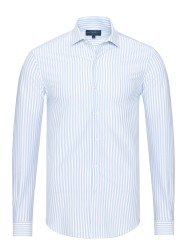 Germirli White Light Blue Striped 3D Germirli Slim Fit Active Cotton Shirt