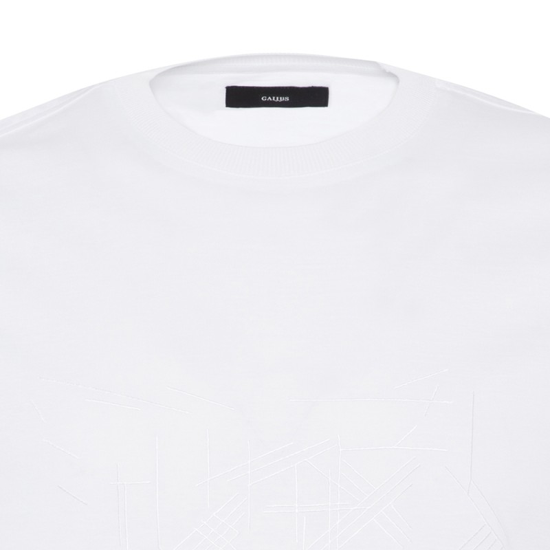Gallus - Gallus Beyaz Filo Di Scozia Örme Bisiklet Yaka İşlemeli Slim Fit T-Shirt (1)