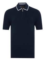 Gallus Lacivert Fermuarlı Polo Yaka Pike Merserize Regular Fit Tişört 