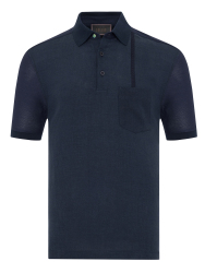 Gallus Lacivert Polo Yaka Desenli Cepli Regular Fit Pamuk Keten Tişört 