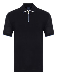 Gallus Siyah Polo Yaka Fermuarlı Pike Pamuk Regular Fit Tişört 