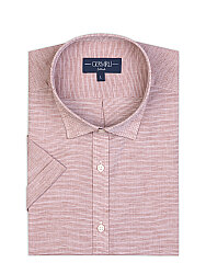 Germirli Açık Kahve Soft Yaka Tailor Fit Kısa Kollu Pamuk Keten Gömlek