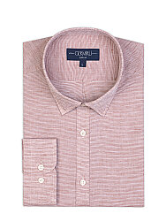 Germirli Açık Kahve Soft Yaka Tailor Fit Pamuk Keten Gömlek