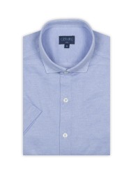 Germirli - Germirli Açık Mavi Klasik Yaka Örme Kısa Kollu Slim Fit Gömlek (1)