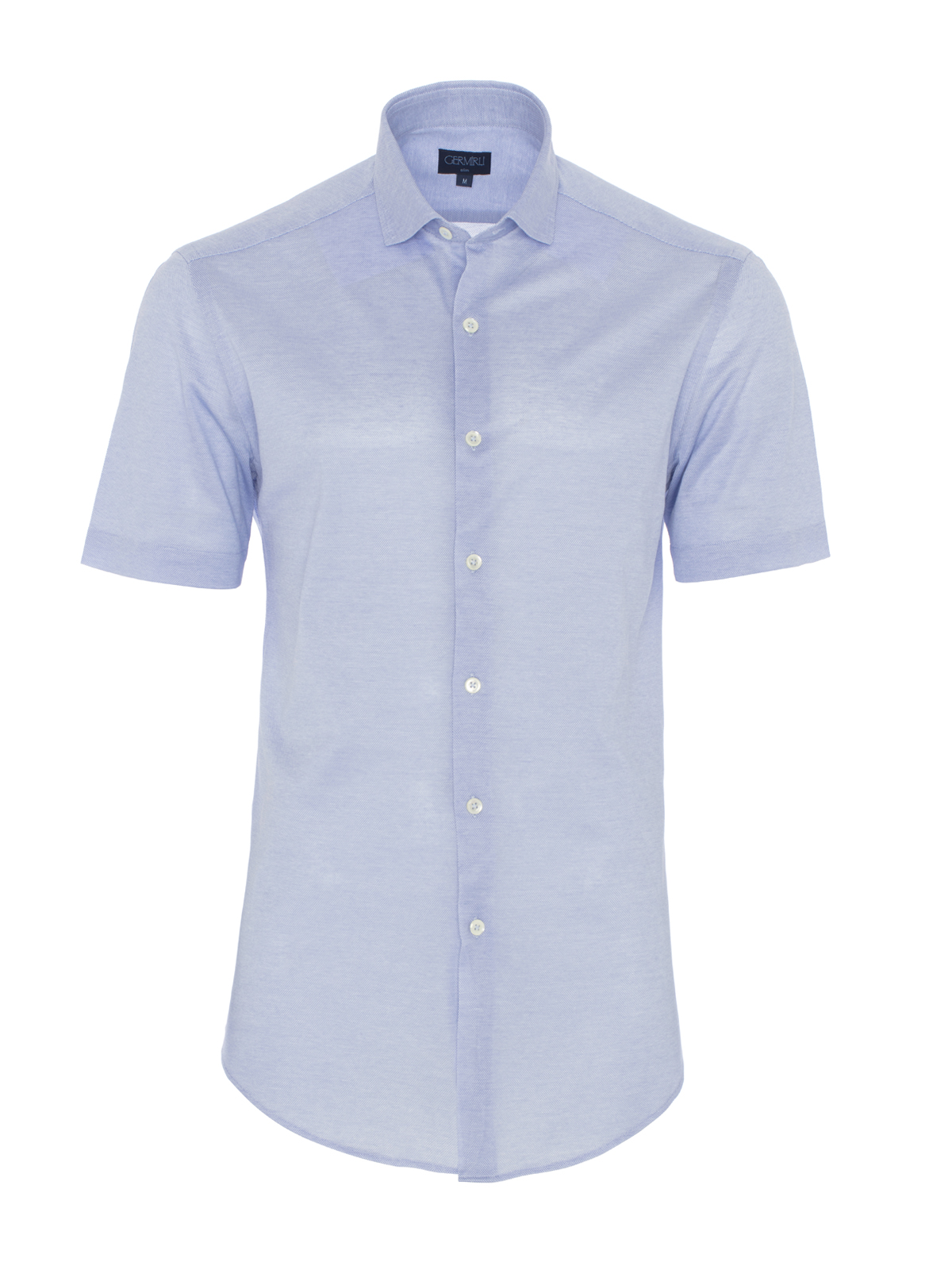 Germirli - Germirli Açık Mavi Klasik Yaka Örme Kısa Kollu Slim Fit Gömlek