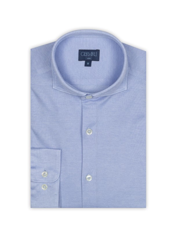 Germirli - Germirli Açık Mavi Klasik Yaka Piquet Örme Slim Fit Gömlek (1)
