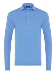 Germirli - Germirli Açık Piquet Mavi Gömlek Yaka Regular Fit Merserize Uzun Kollu Tişört