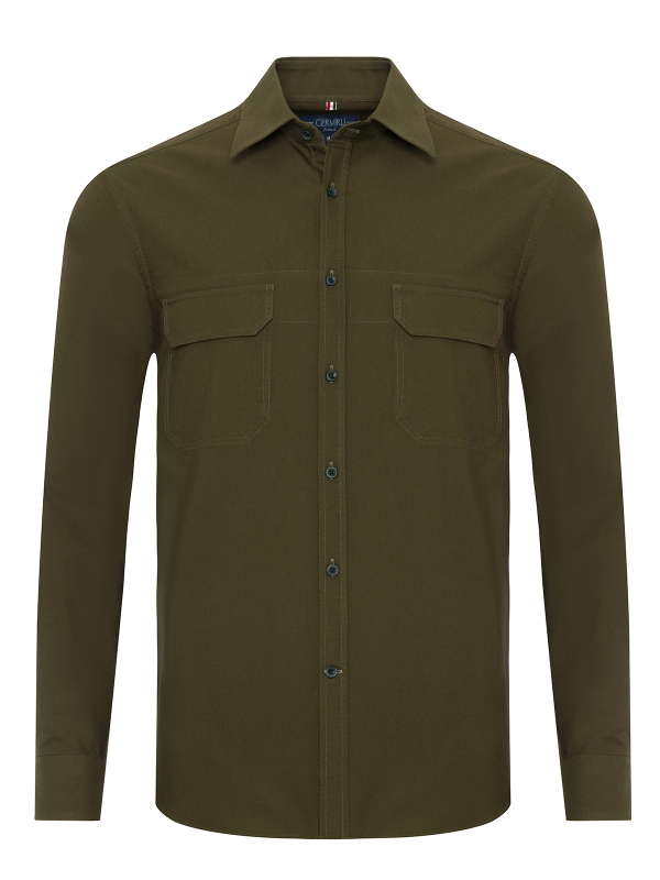 Germirli Albiate Haki Yeşili Tailor Fit Spor Oxford Erkek Utility Gömlek
