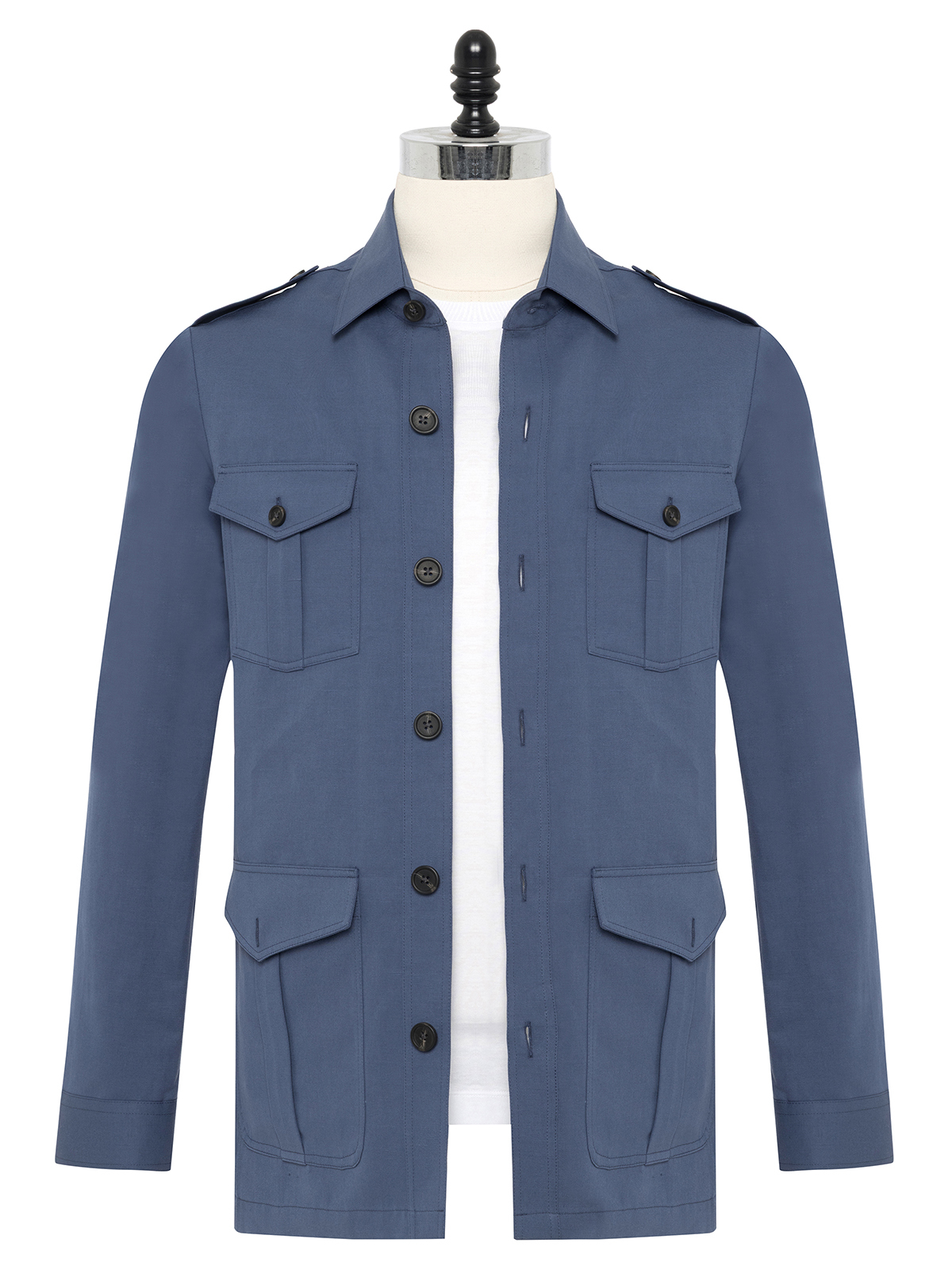 Germirli Albini Havacı Mavi Utility Kapak Cepli Pamuk Keten Safari Ceket Gömlek - Germirli 