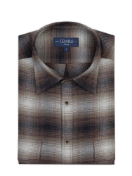 Germirli Albini Kahverengi Gri Ekoseli Flanel Tailor Fit Pamuk Oduncu Gömlek 