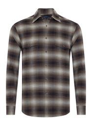 Germirli Albini Kahverengi Gri Ekoseli Flanel Tailor Fit Pamuk Oduncu Gömlek 