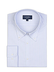 Germirli Albini Mavi Çizgili Exclusive Düğmeli Yaka Tailor Fit Pamuk Gömlek