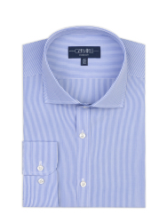 Germirli Albini Mavi İnce Çizgili Exclusive Super Piumino İtalyan Yaka Tailor Fit Pamuk Gömlek 