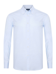 Germirli Albini Mavi Twill Relax Formula Exclusive Tailor Fit Düğmeli Yaka Pamuk Gömlek 