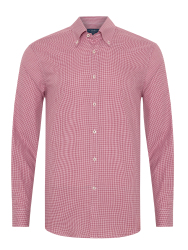 Germirli Albini Relax Formula Bordo Pötikareli Exclusive Tailor Fit Düğmeli Yaka Pamuk Gömlek 