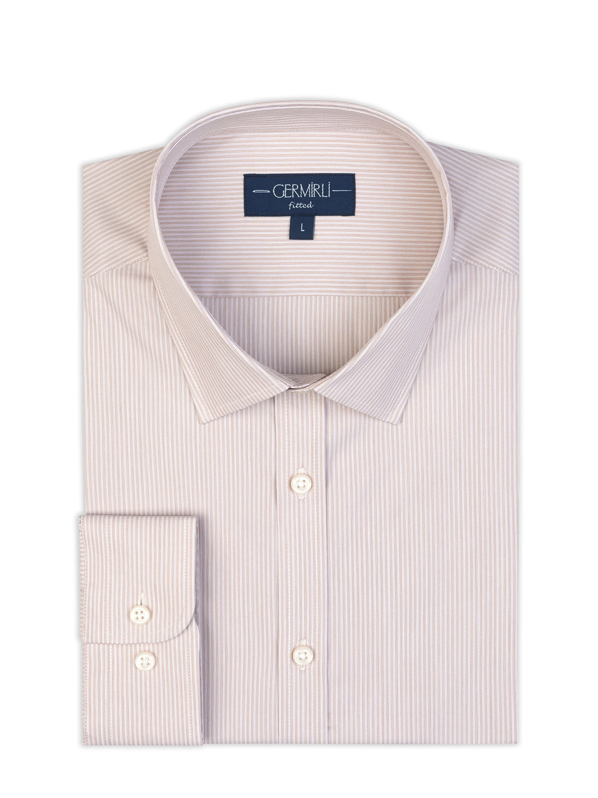 Germirli Bej Beyaz Çizgili Soft Yaka Tailor Fit Gömlek - Germirli 