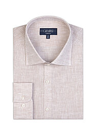 Germirli Bej Klasik Yaka Exclusive Tailor Fit Saf Keten Gömlek