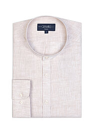 Germirli Bej Rengi Hakim Yaka Tailor Fit Keten Gömlek