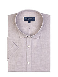 Germirli Bej Soft Yaka Tailor Fit Kısa Kollu Pamuk Gömlek