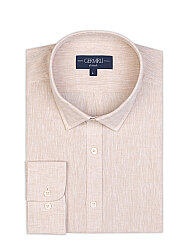 Germirli Bej Soft Yaka Tailor Fit Pamuk Keten Gömlek