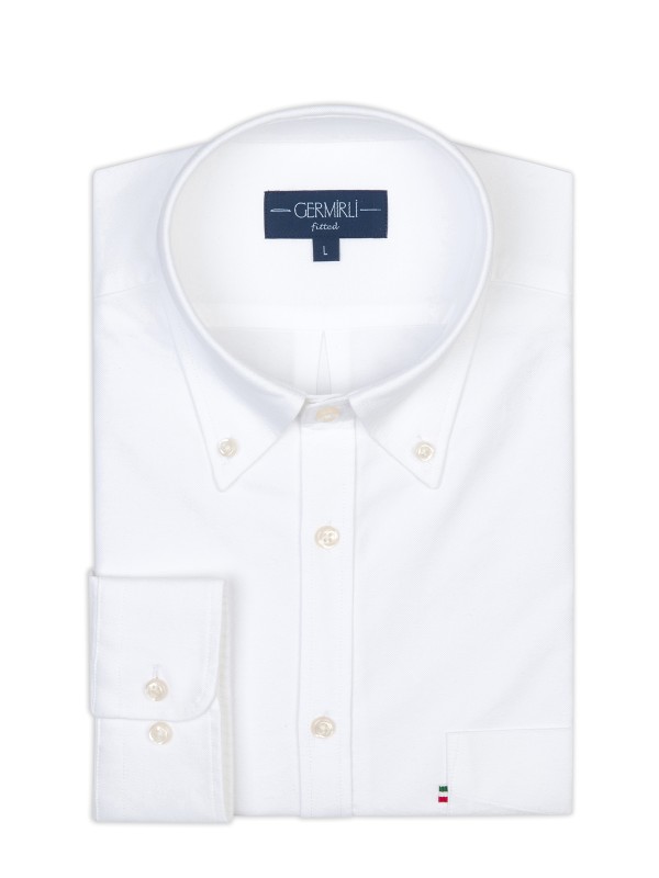 Germirli - Germirli Beyaz Düğmeli Yaka Cepli Tailor Fit Spor Oxford Erkek Gömlek (1)