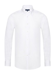Germirli Beyaz Düğmeli Yaka Tailor Fit Tencel Erkek Gömlek 