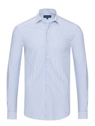 Germirli Beyaz Mavi Çizgili 3D Streç Slim Fit Active Pamuklu Gömlek 