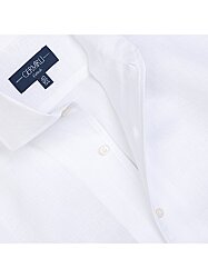 Germirli Beyaz Nevapas Lapel Yaka Keten Gömlek