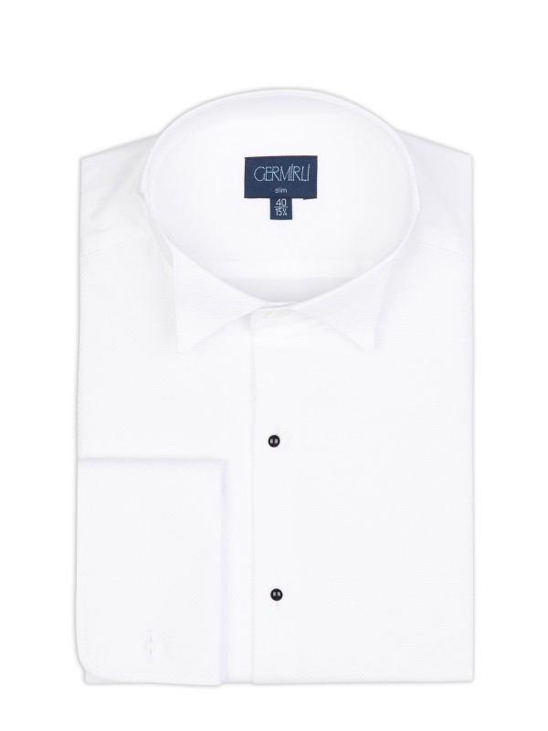 Germirli - Germirli Beyaz Petek Dokulu Ata Yaka Slim Fit Gömlek (1)