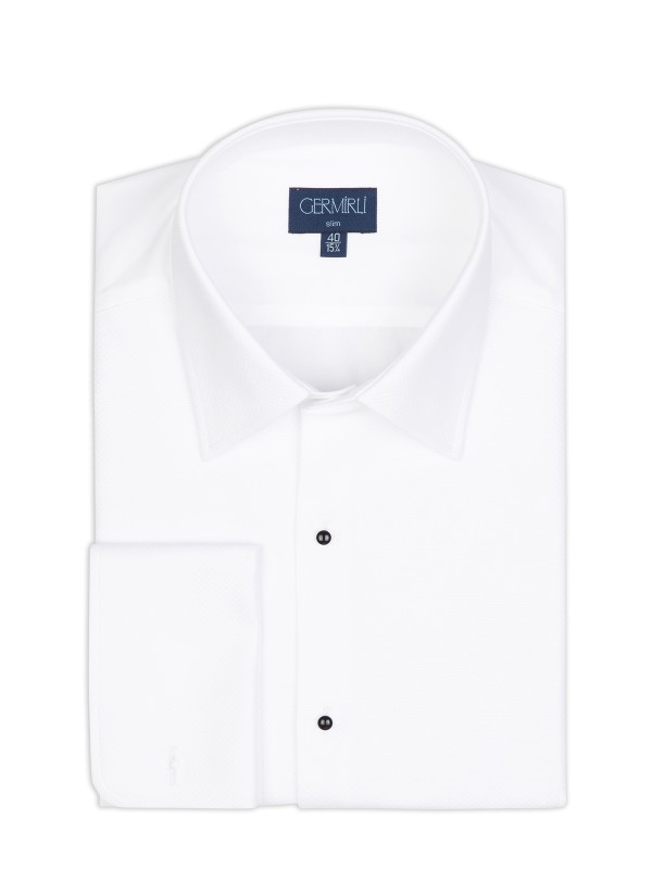 Germirli - Germirli Beyaz Petek Dokulu Klasik Yaka Slim Fit Damatlık Gömlek (1)