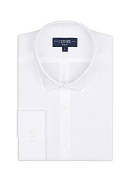 Germirli Beyaz Soft Yaka Tailor Fit Saf Keten Gömlek