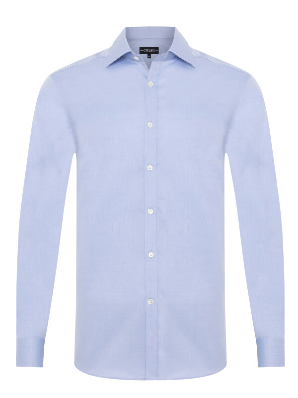 Germirli Black Label Mavi Twill Doku Tailor Fit Klasik Yaka Thomas Mason Sea Island Cotton Gömlek