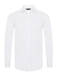 Germirli Black Label Tailor Fit Klasik Yaka 200/2 Pamuk Beyaz Kendinden Desenli Gömlek 