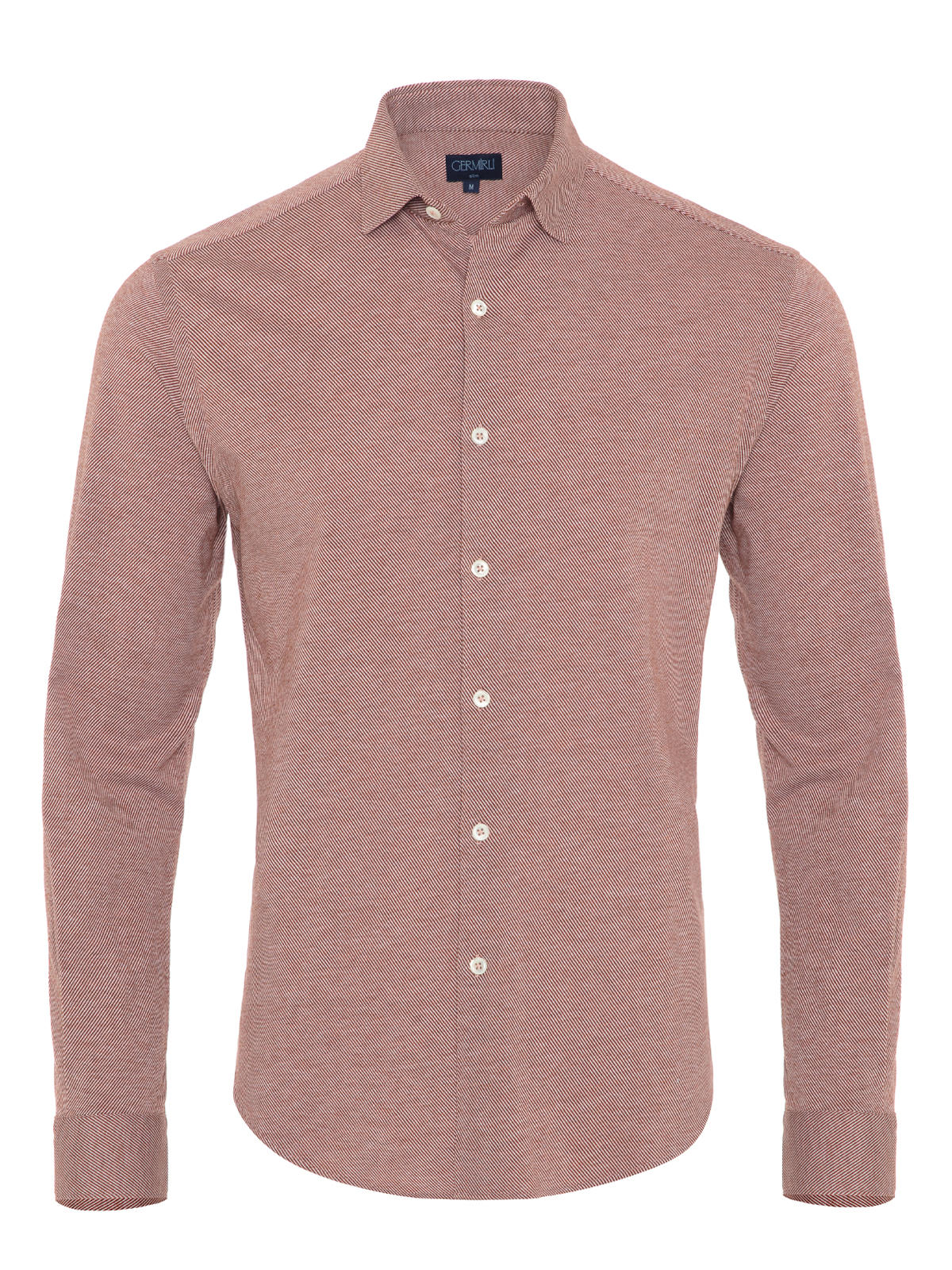 Germirli - Germirli Brick Color Twill Spread Collar Knitting Slim Fit Shirt 
