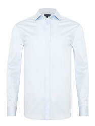 Germirli Buz Mavi Fitted Poplin Klasik Yaka Gizli Pat Tailor Fit Pamuk Gömlek