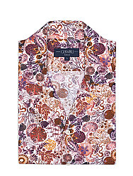 Germirli Coral Etnik Desenli Hawaii Yaka Kısa Kollu Pamuk Gömlek
