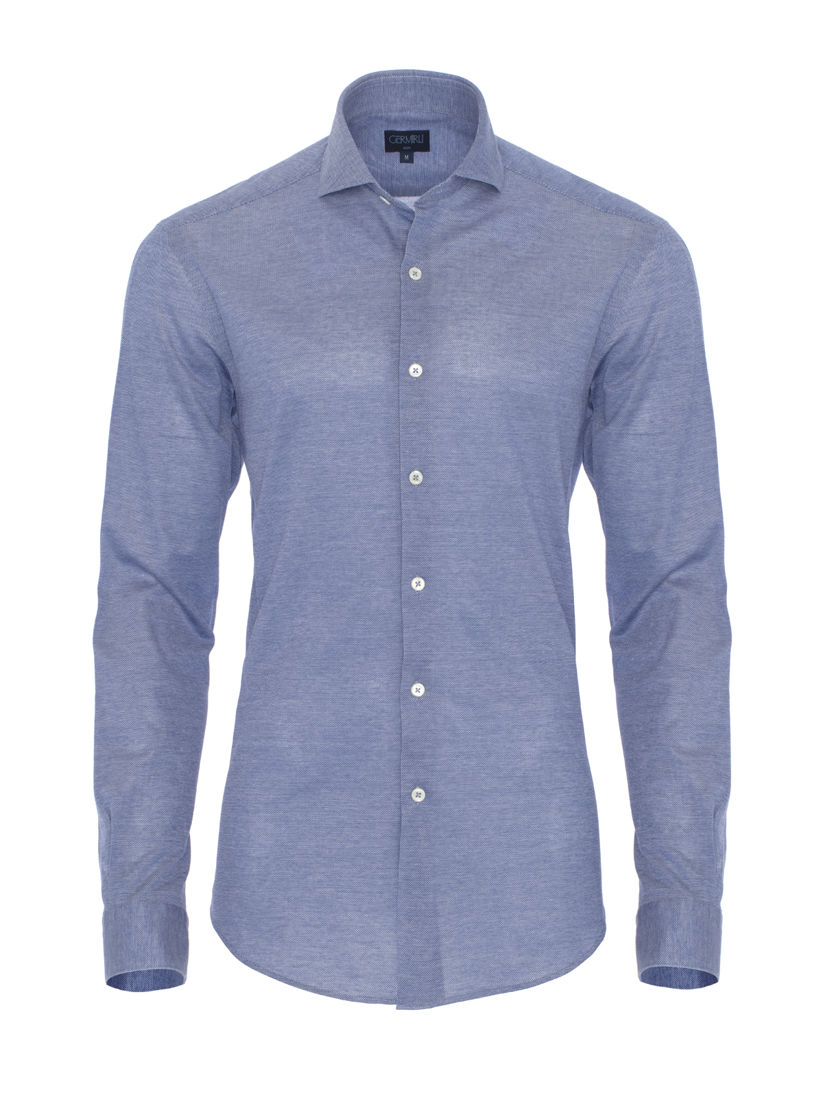 Germirli - Germirli Dark Blue Semi Spread Collar Piquet Knitted Slim Fit Shirt