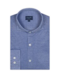 Germirli - Germirli Dark Blue Semi Spread Collar Piquet Knitted Slim Fit Shirt (1)
