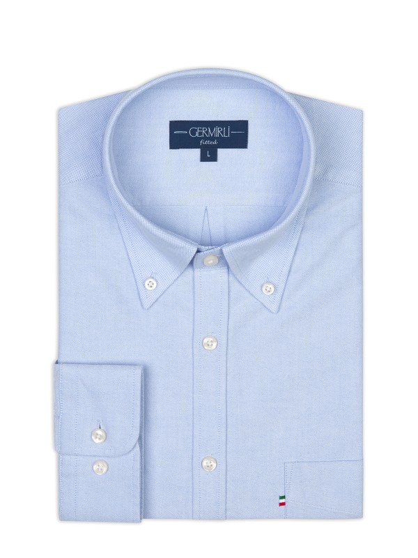 Germirli - Germirli Gök Mavi Düğmeli Yaka Cepli Tailor Fit Spor Oxford Erkek Gömlek (1)