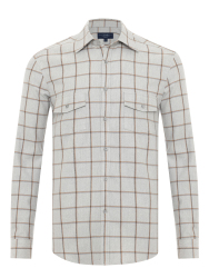 Germirli Gri Flanel Soft Yaka Ekose Albini Tailor Fit Pamuk Lyocell Oduncu Gömlek